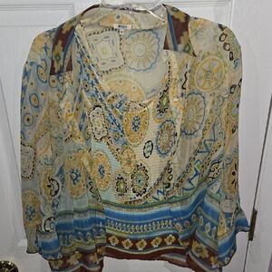 NICOLA Vibrant Patterned Blouse with Blue and Yellow Accents- 2 Piece